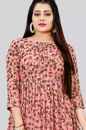 Pink color georgette readymade kurti for festive looks
