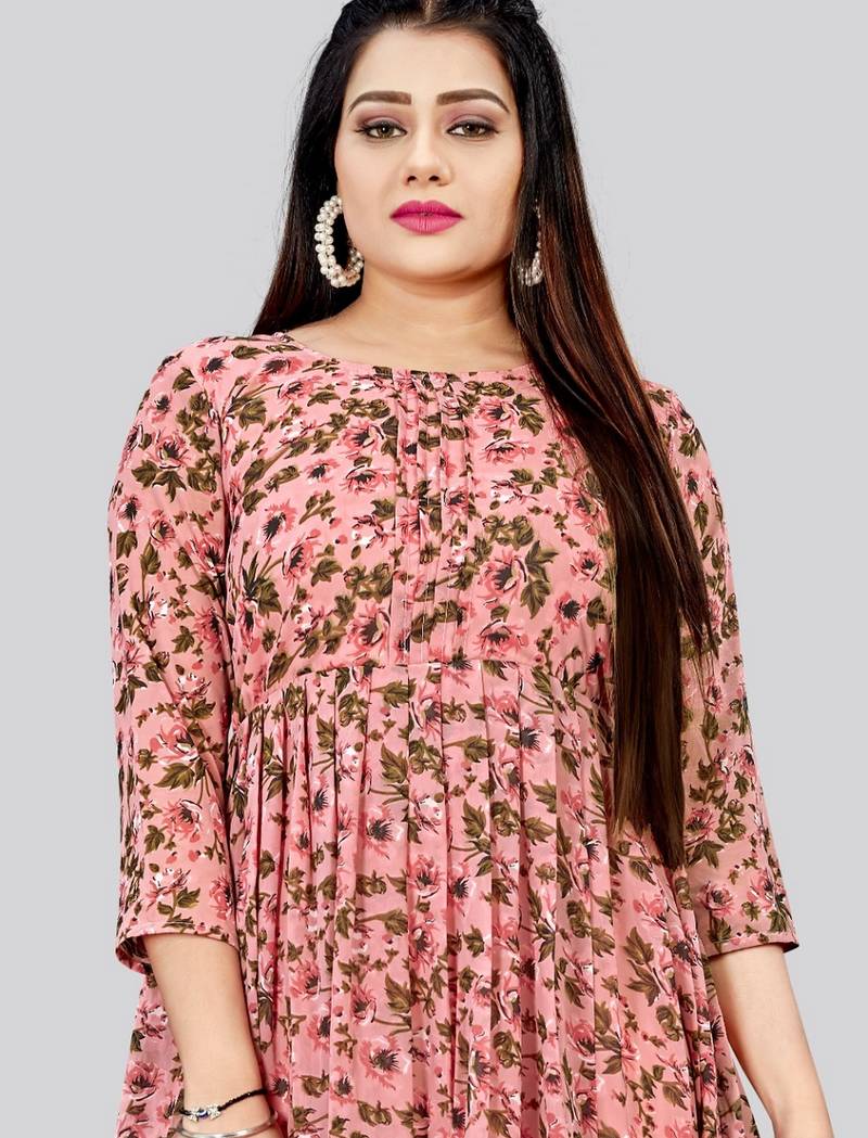 Pink color georgette fabric readymade kurti for ethnic festive looks