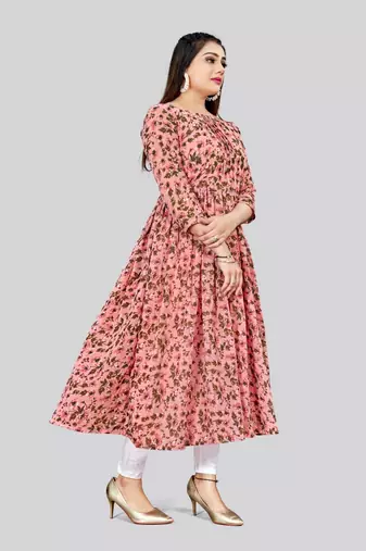 Pink color georgette readymade kurti for festive looks
