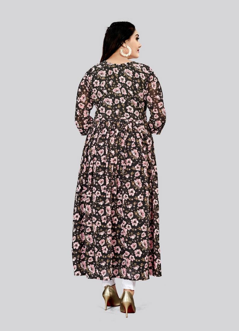 Black color georgette fabric readymade kurti for ethnic festive looks