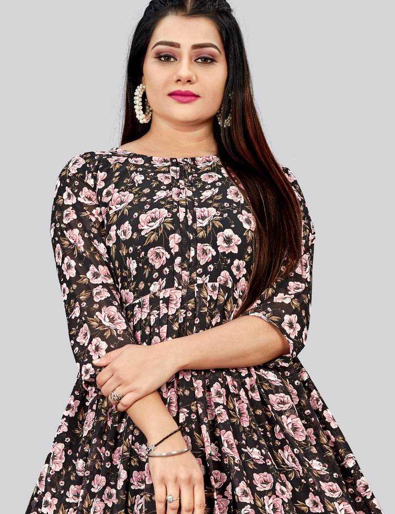 Black color georgette fabric readymade kurti for ethnic festive looks