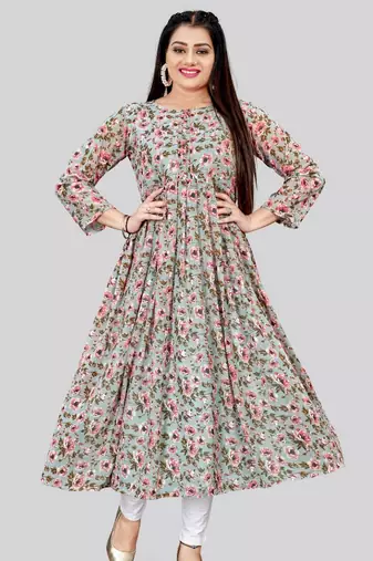 Grey color georgette fabric readymade kurti for ethnic festive looks