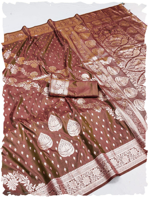 brown zari woven silk blend saree with rich zari 1