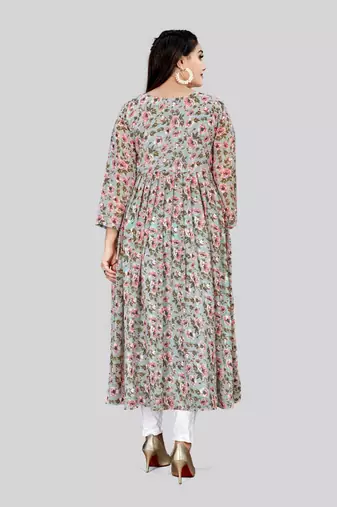 Grey color georgette readymade kurti for festive looks