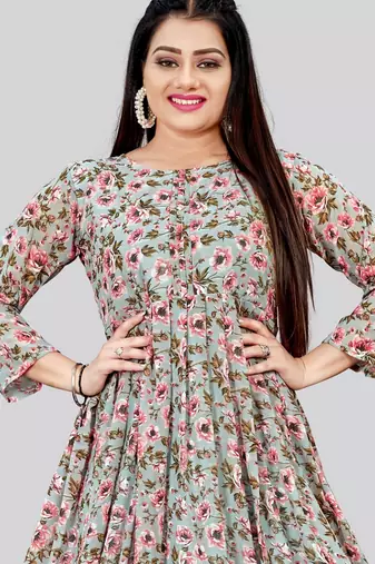 Grey color georgette readymade kurti for festive looks