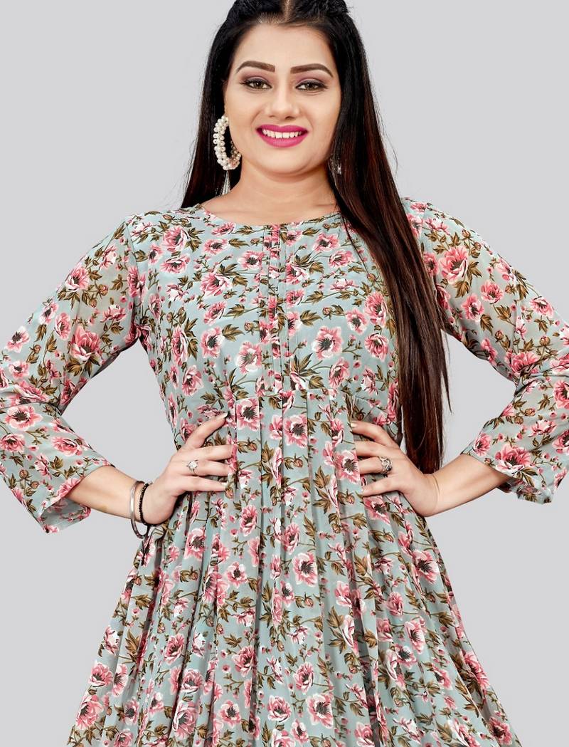 Grey color georgette fabric readymade kurti for ethnic festive looks