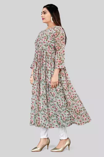 Grey color georgette readymade kurti for festive looks