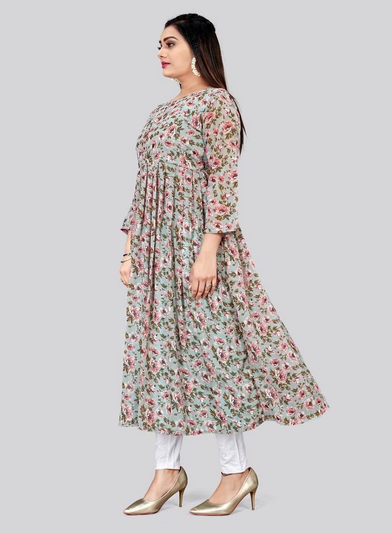 Grey color georgette fabric readymade kurti for ethnic festive looks