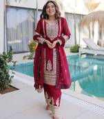Maroon color beautiful sequins embroidered ethnic ceremonial attire