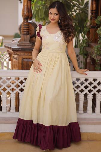 Off white color beautiful girlie readymade gown for graceful girlie looks