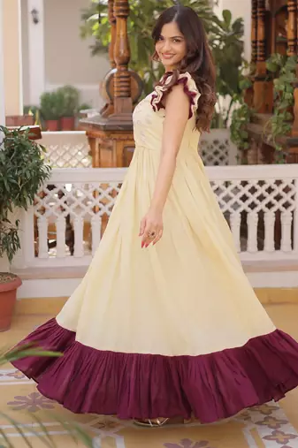 Off white color beautiful girlie readymade gown for graceful girlie looks