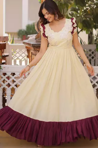 Off white color beautiful girlie readymade gown for graceful girlie looks