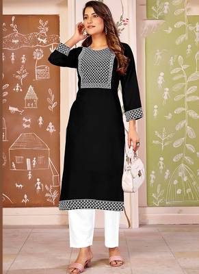 Black color smart rayon kurta with bottom for formal office looks 1