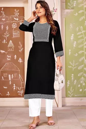 Black color smart rayon fabric kurta with bottom for formal office looks