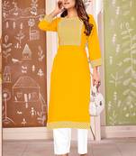 Yellow color smart rayon fabric kurta with bottom for formal office looks
