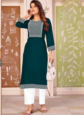 Green color smart rayon kurta with bottom for formal office looks 1