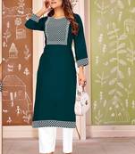 Green color smart rayon fabric kurta with bottom for formal office looks
