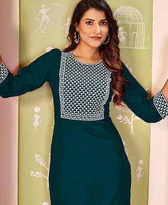 Green color smart rayon kurta with bottom for formal office looks 2