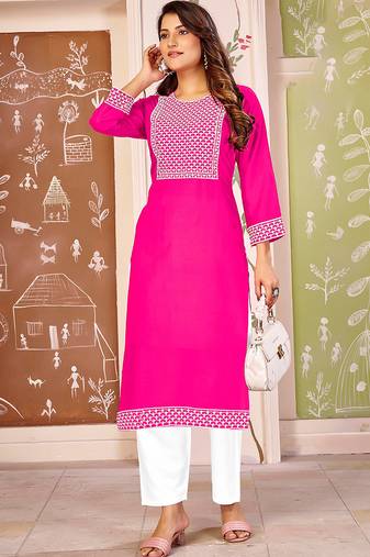 Pink color smart rayon fabric kurta with bottom for formal office looks