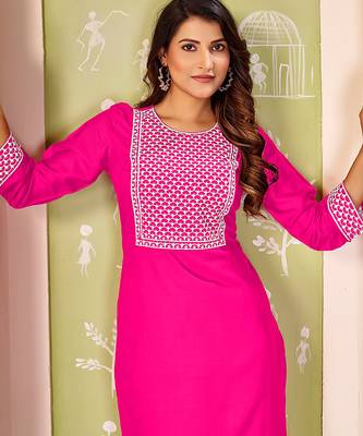 Pink color smart rayon kurta with bottom for formal office looks 2