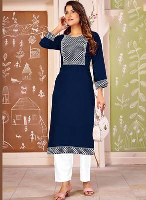 Blue color smart rayon kurta with bottom for formal office looks 1