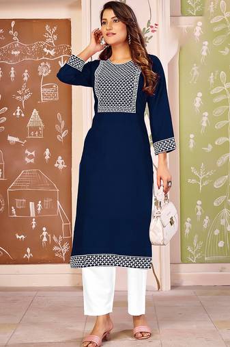 Blue color smart rayon fabric kurta with bottom for formal office looks