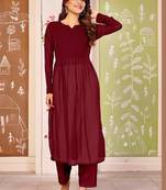 Maroon color beautiful solid printed georgette fabric festive long kurta for girls
