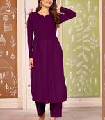 Wine color beautiful solid printed georgette fabric festive long kurta for girls