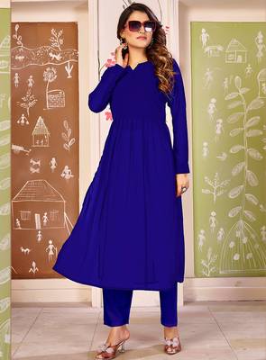 Royal blue color beautiful solid printed georgette festive long kurta for girls 1