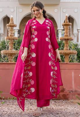 Pink color beautiful partywear kurta set with dupatta for stylish looks 1