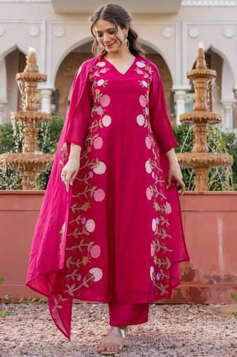 Pink color beautiful partywear kurta set with dupatta for stylish looks