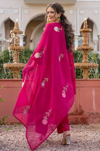 Pink color beautiful partywear kurta set with dupatta for stylish looks