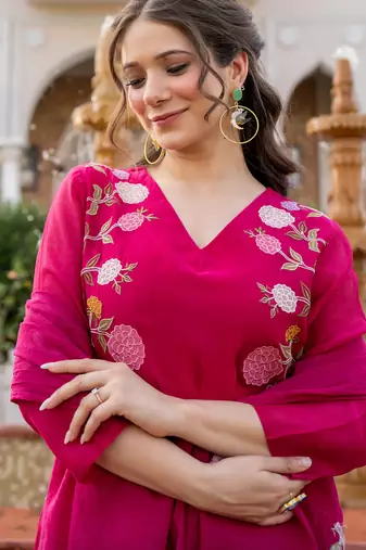 Pink color beautiful partywear kurta set with dupatta for stylish looks