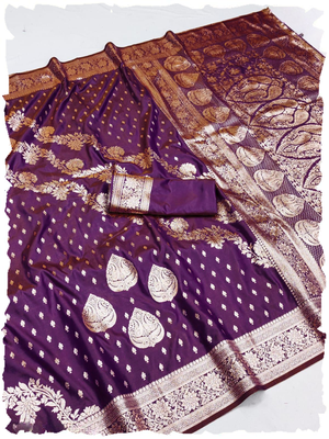 wine zari woven silk blend saree with rich zari 1