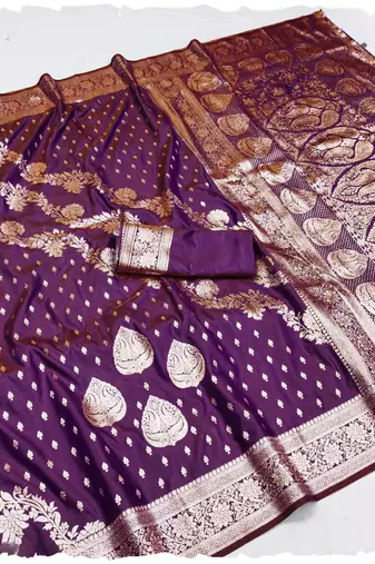 wine zari woven banarasi silk blend saree with rich zari