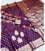 wine zari woven banarasi silk blend saree with rich zari