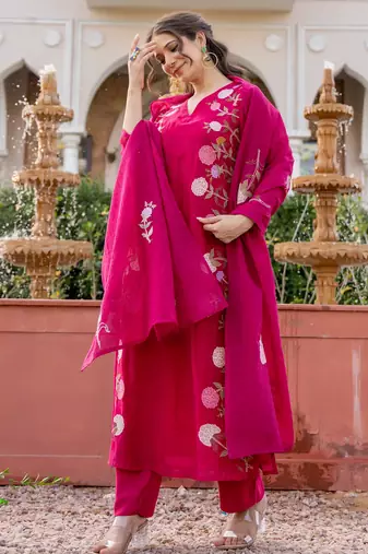 Pink color beautiful partywear kurta set with dupatta for stylish looks