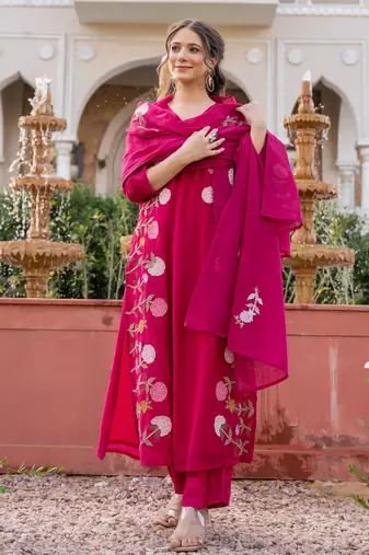 Pink color beautiful partywear kurta set with dupatta for stylish looks