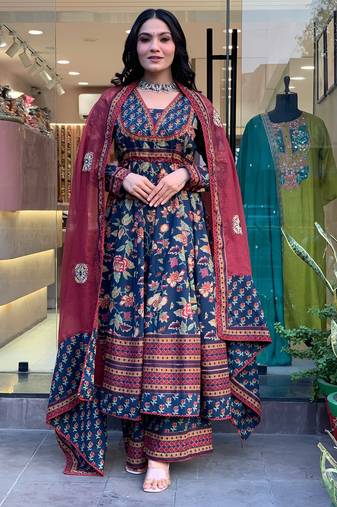 Blue color beautiful partywear kurta set with dupatta for stylish looks