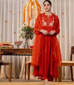 Orange color beautiful partywear kurta set with dupatta for stylish looks