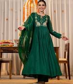 Rama color beautiful partywear kurta set with dupatta for stylish looks