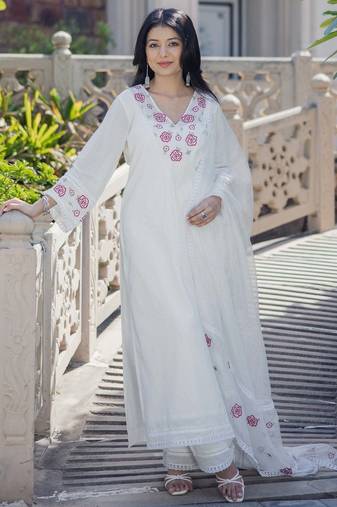 Off white color beautiful partywear kurta set with dupatta for stylish looks