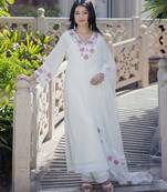 Off white color beautiful partywear kurta set with dupatta for stylish looks