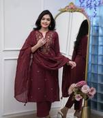 Maroon color beautiful partywear kurta set with dupatta for stylish looks