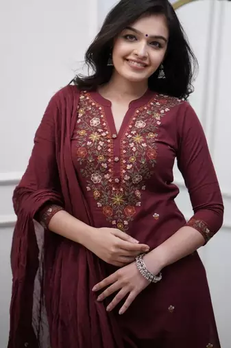 Maroon color beautiful partywear kurta set with dupatta for stylish looks