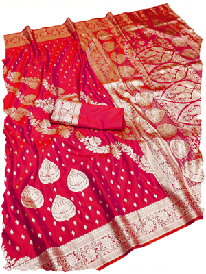 rani pink zari woven silk blend saree with rich zari 1