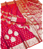 rani pink zari woven banarasi silk blend saree with rich zari