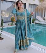 Sky blue color super silk fabric beautiful ceremonial suit with dupatta
