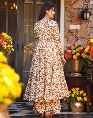 Mustard color partywear anarkali style top with bottom for graceful looks 2