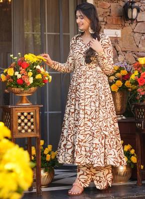 Mustard color partywear anarkali style top with bottom for graceful looks 4